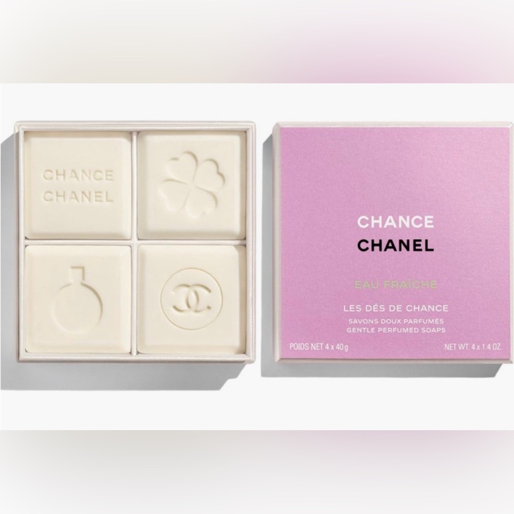 FlashSALE🚩CHANEL Chance Eau Fraîche Perfumed Soap Set in Pink and Cream NEW 4pcs - Picture 2 of 3